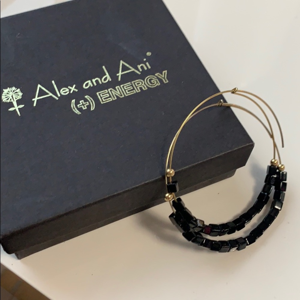 Alex and Ani Black Bead Hoop Earrings